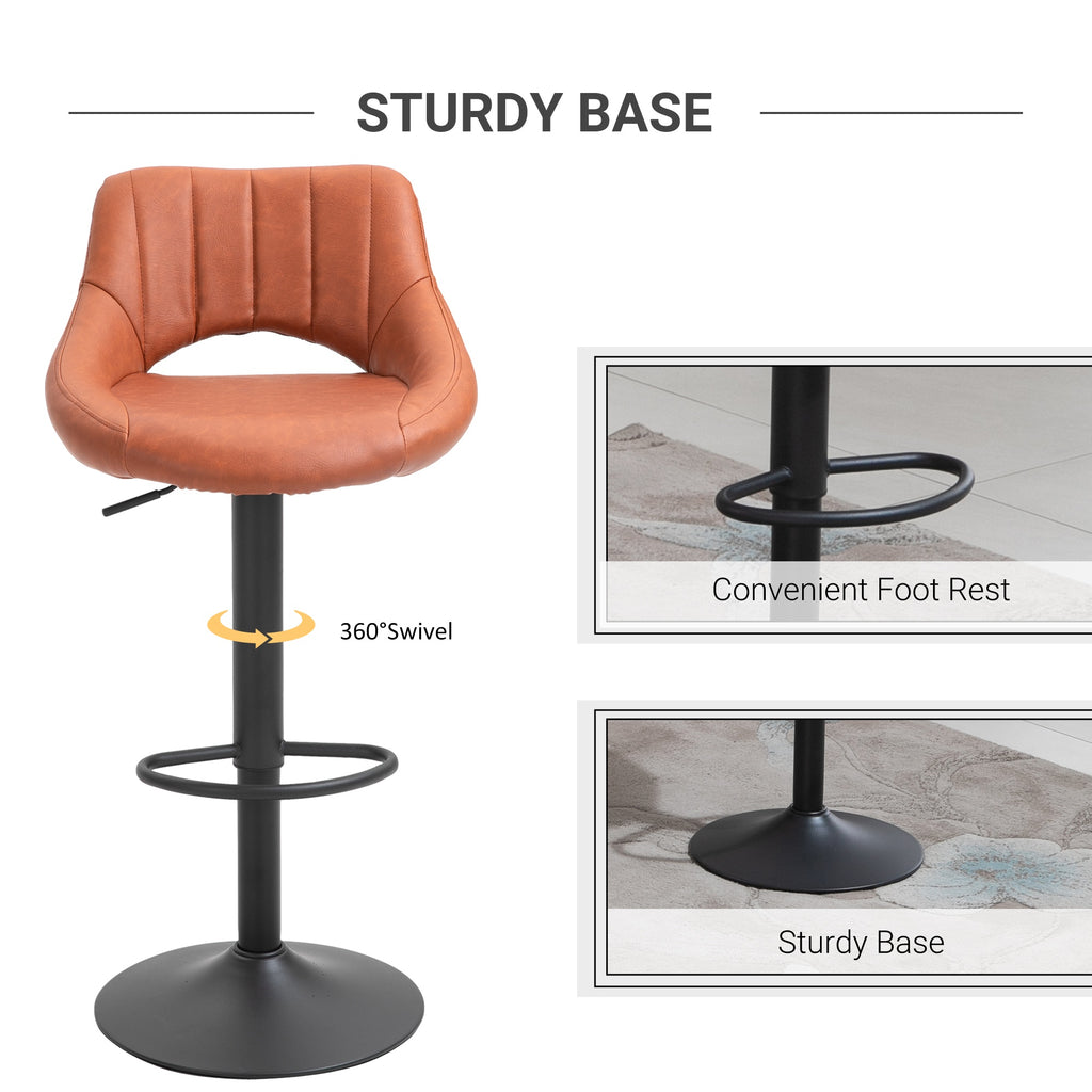 Modern Bar Stools Set of 2 Swivel Bar Height Barstools Chairs with Adjustable Height, Round Heavy Metal Base, and Footrest, Brown