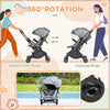 Qaba Lightweight Baby Stroller w/ 360° Reversible Seat, Toddler Travel Stroller w/ One Hand Fold, Grey