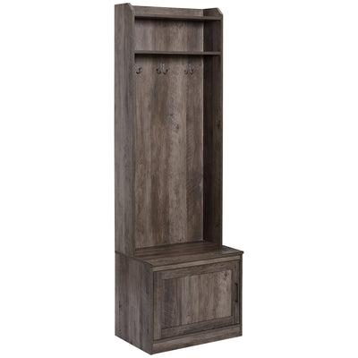 Rustic Hall Tree with Shoe Storage Bench, Entryway Bench with Coat Rack, Accent Coat Tree with Storage Shelves for Hallway, Mudroom, Brown