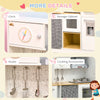 2Pcs Kids Play Kitchen Set with Lights Sounds, Kids Kitchen Playset with Stool, Oven, Coffee Maker, Ice Maker, Washing Machine, Microwave, Range Hood, Refrigerator, Sink, Utensils, White