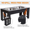 23" Modern Decorative Dog Bone Wooden Heavy Duty Pet Food Bowl Elevated Feeding Station - Black