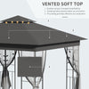 10' x 10' Outdoor Patio Gazebo Canopy with 2-Tier Polyester Roof, Netting, Curtain Sidewalls, and Steel Frame, Grey