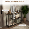 39" Console Table, Entryway Table with 2 Storage Shelves, Steel Frame, Narrow Sofa Table for Living Room, Brown