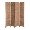 6' Tall Wicker Weave 4 Panel Room Divider Wall Divider, Natural Wood