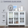 Modern Kitchen Sideboard, Buffet Cabinet with 2 Storage Cupboard, Glass Doors, Round Legs for Living Room, Bedroom, White