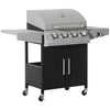 52" Barbecue Grill with Wheels 4+1 Burner Liquid Propane Gas Grill Outdoor Cabinet Style BBQ Trolley w/ Side Burner, Warming Rack