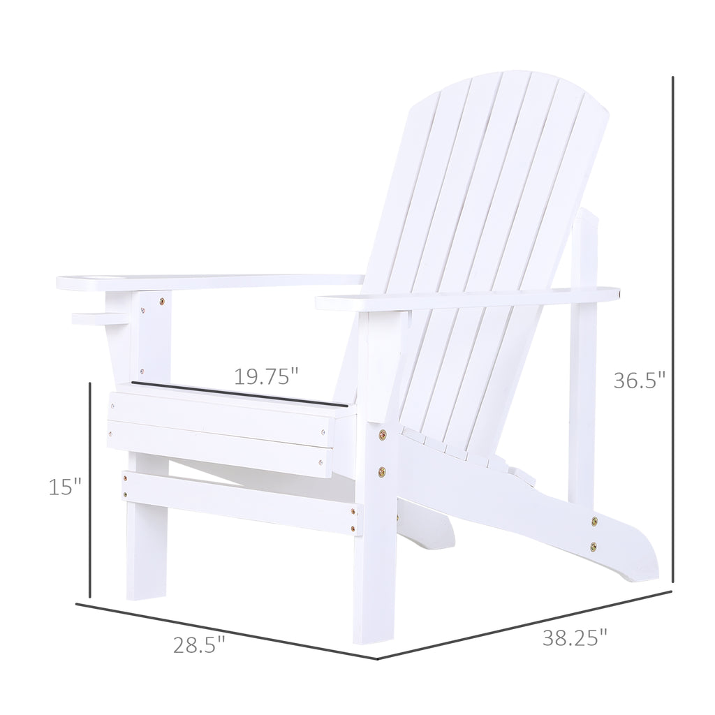 Wooden Adirondack Chair Outdoor Fire Pit Seating, Classic Lounge Chair with Ergonomic Design & a Built-In Cup Holder for Patio,  White