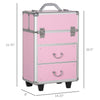 Rolling Makeup Train Case, Large Storage Cosmetic Trolley, Lockable Traveling Cart Trunk with Folding Trays, Swivel Wheels and Keys, Pink