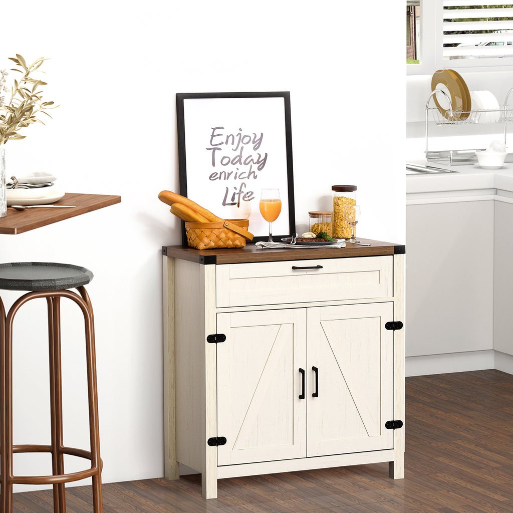 Farmhouse Sideboard, Wooden Accent Buffet Cabinet with Drawer and Adjustable Shelf for Kitchen, White