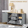 Buffet Cabinet with 3 Storage Drawers and Adjustable Shelves, 2 Door Sideboard with Rubber Wood Top, Coffee Bar for Living Room, Entryway, Grey