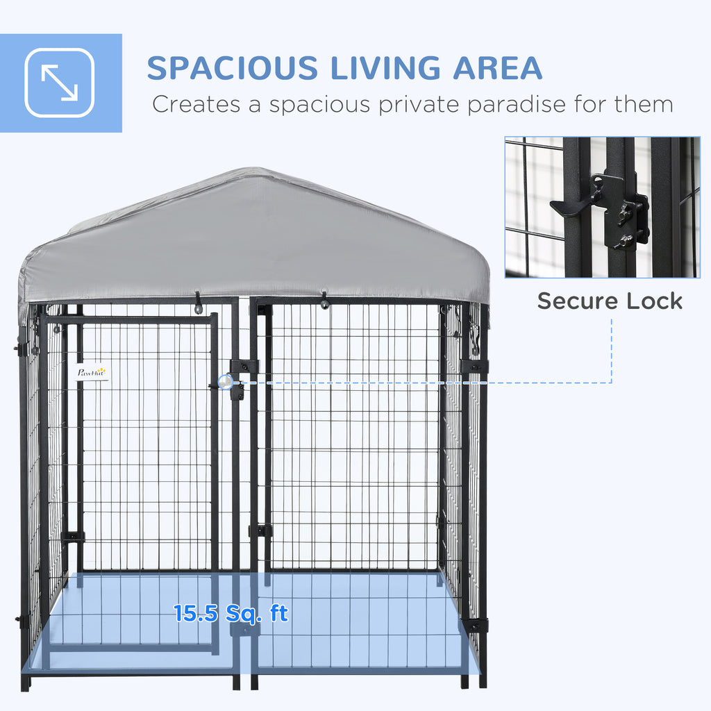 Medium-sized Outdoor Dog Kennel Galvanized Steel Fence with UV-Resistant Oxford Cloth Roof & Secure Lock 47.25" x 47.25" x 54.25"