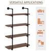 Industrial Pipe Style Shelf 4-Tier Wall-Mounted Utility Bookcase Floating Storage Rack with Metal Frame, Rustic Brown