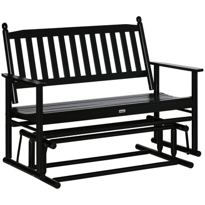 Patio Glider Bench Outdoor Swing Rocking Chair Loveseat with Sturdy Wooden Frame, Black