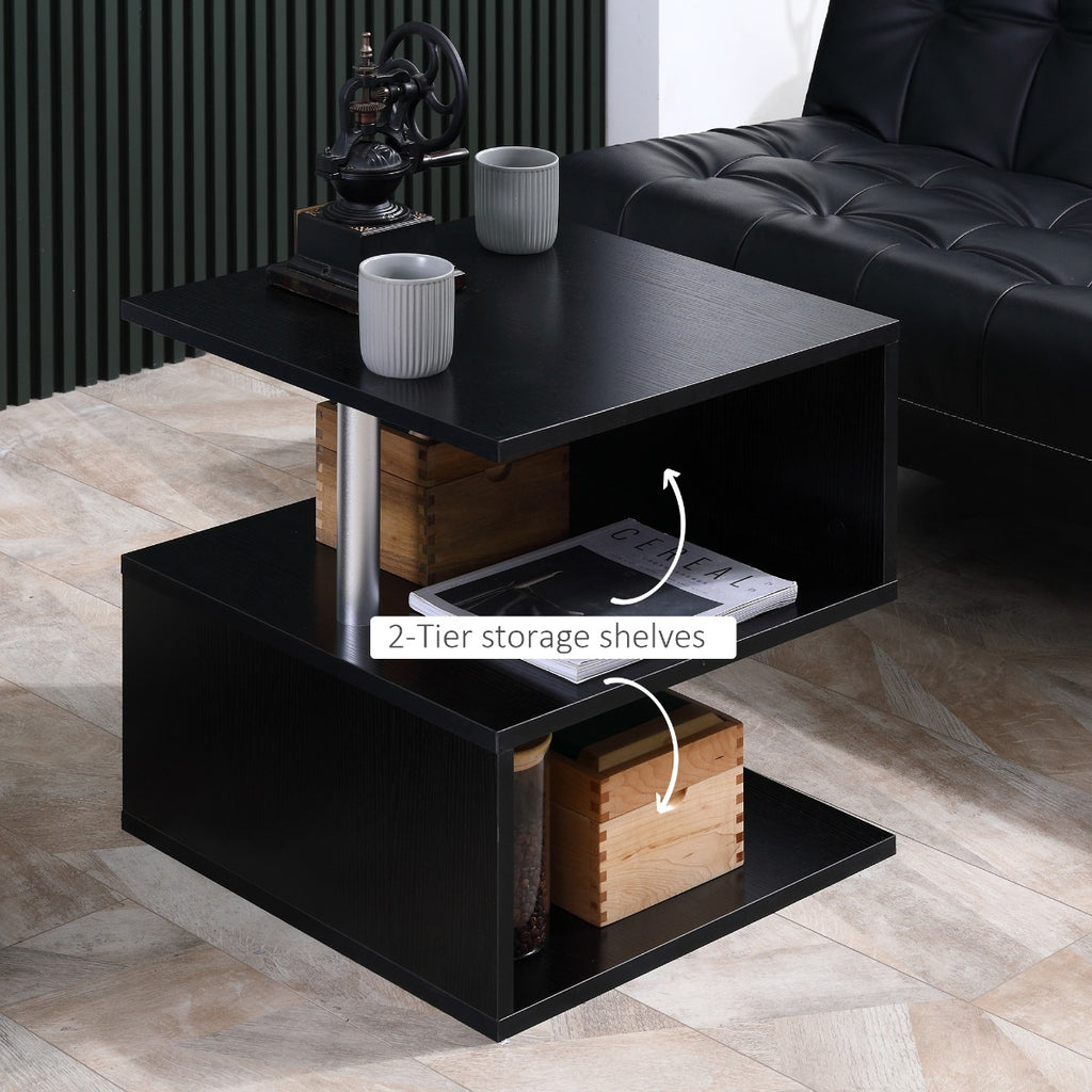 Lift Top Coffee Table Modern Designer S-Shaped Accent table 3-Tier Side Table Multi Level Accent End Table with 2 Steel Support Poles, Black