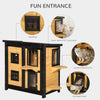 2-Tier Cat House, Outdoor Feral Cat Shelter, with Weather Resistant Roof, Escape Door, PVC Curtain, Glass Window, Yellow
