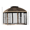 10' x 10' Patio Gazebo Canopy Outdoor Canopy Shelter with Double Tier Roof, Removable Mesh Netting, Display Shelves, Brown