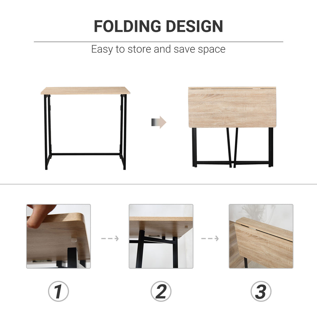Writing Desk, 31.5" Folding Table for Small Space, Computer Desk with Metal Frame, Space-Saving Workstation for Home Office, Black