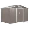 9' x 6' Metal Storage Shed Garden Tool House with Double Sliding Doors, 4 Air Vents for Backyard, Patio, Lawn Grey