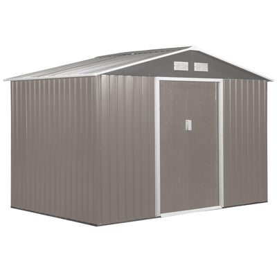 9' x 6' Metal Storage Shed Garden Tool House with Double Sliding Doors, 4 Air Vents for Backyard, Patio, Lawn Grey