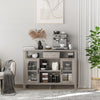 Retro Sideboard Buffet Cabinet with Storage Shelves, 2 Framed Glass Doors and Anti-Topple, Grey