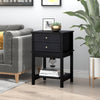 Modern Sofa Side Table with 2 Storage Drawers, End Table with Bottom Shelf for Living Room, Bedroom, Black