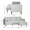 Upholstered L-Shaped Sofa Bed, Reversible Sectional Recliner Sofa Set, Velvet-Feel Sleeper Futon with Footstool, Grey