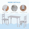 3-Piece Set Kids Wooden Table Chairs Easy to Clean Gift for Boys Girls Toddlers Age 3 to 8 Years Old Grey