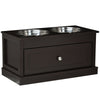 Elevated Dog Bowls for Large Dogs, Raised Pet Feeding Station with 2 Stainless Steel Bowls, Storage Drawer, Wood Stand for Cats, Brown