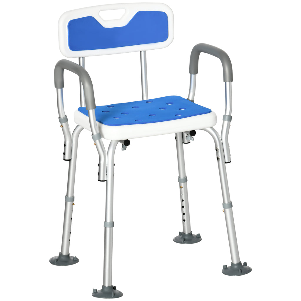 EVA Padded Shower Chair with Arms, Bath Seat with Adjustable Height, Anti-slip Shower Bench for Seniors and Disabled, Tool-Free Assembly