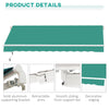 13' x 8' Manual Retractable Sun Shade Patio Awning with Durable Design & Adjustable Length Canopy, Green