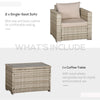 Oustunny 3-Piece PE Rattan Wicker Sofa Sets Outdoor Armchair Sofa Furniture Set w/ Plastic Wood Grain Side Table and Washable Cushions, Grey
