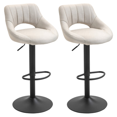 Modern Bar Stools Set of 2 Swivel Bar Height Barstools Chairs with Adjustable Height, Round Heavy Metal Base, and Footrest, Cream White