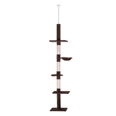 9' Modern Cat Tree Adjustable Height Floor-To-Ceiling Vertical Cat Tree - Brown and White