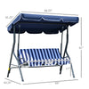 3-Person Porch Swing with Canopy, Patio Swing Chair, Outdoor Canopy Swing Bench with Adjustable Shade, Cushion and Steel Frame, Dark Blue