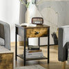 Industrial End Table with Storage Shelf, Accent Side Table with Drawer for Living Room, or Bedroom, Rustic Brown