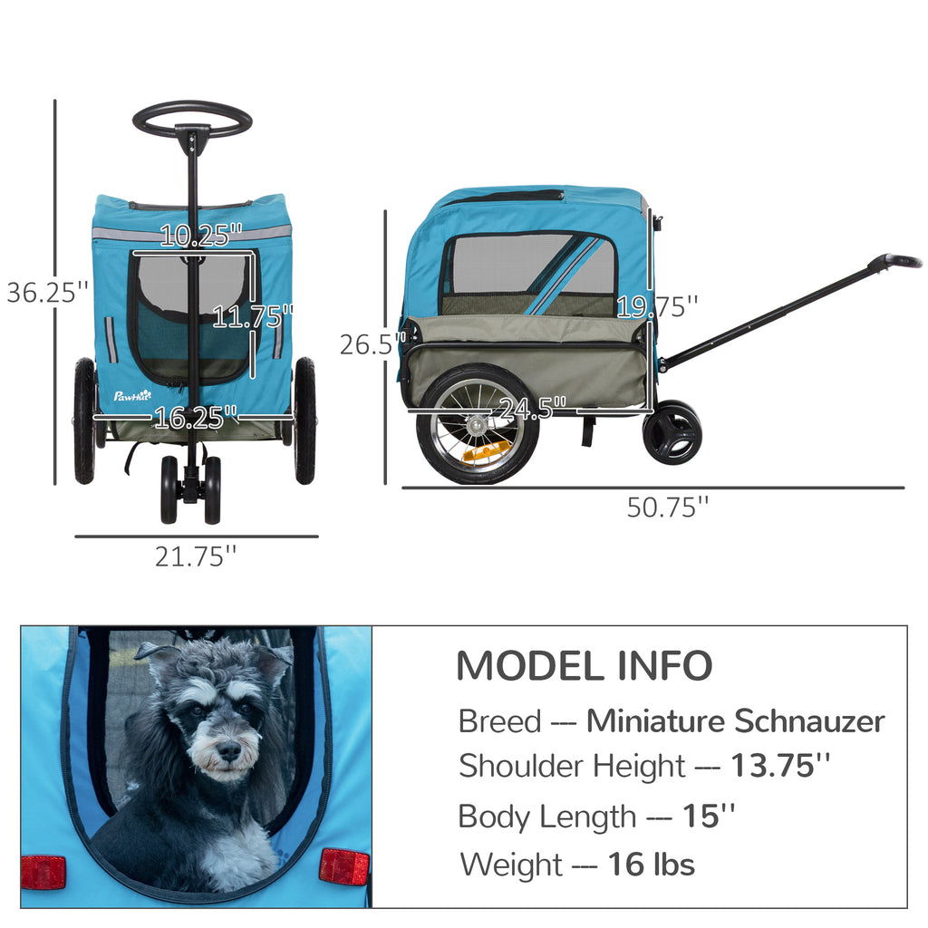 2-In-1 Dog Bike Trailer, Pet Trolley Cart with 360 Swivel Quick-release Wheel, Bicycle Wagon with Reflectors, Flag for Travel, Blue