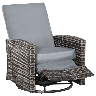 Patio Wicker Recliner Chair with Footrest, Outdoor PE Rattan 360Â°Swivel Chair with Soft Cushion for Patio, Garden, Backyard, Grey