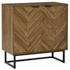 Sideboard Buffet Cabinet, Chevron Double Door Kitchen Cabinet, Accent Cabinet with Adjustable Shelf, Walnut