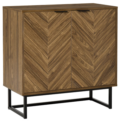 Sideboard Buffet Cabinet, Chevron Double Door Kitchen Cabinet, Accent Cabinet with Adjustable Shelf, Walnut