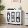 Modern Kitchen Sideboard, Buffet Cabinet with 2 Storage Cupboard, Glass Doors for Living Room, Bedroom, White