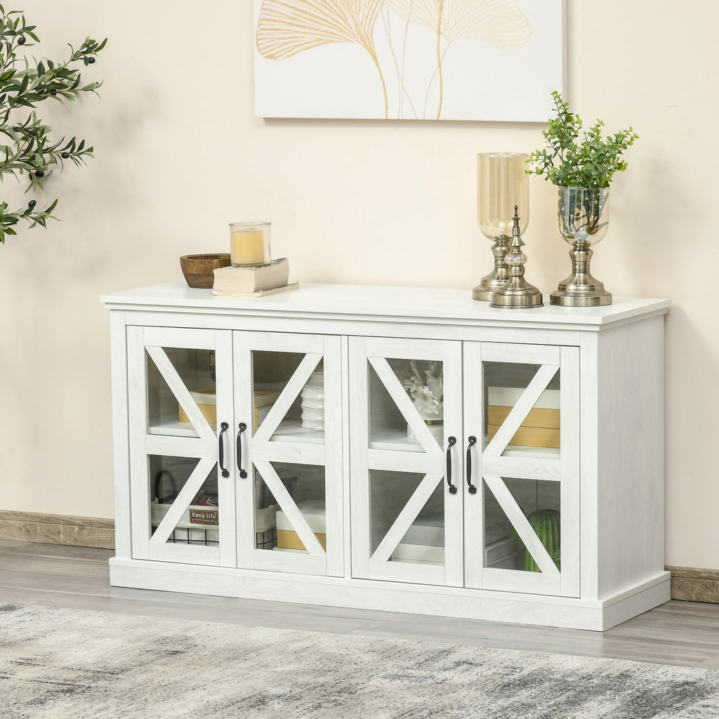 Rustic Kitchen Sideboard, Glass Door Buffet Cabinet, TV Stand with Adjustable Shelf for Dining Room, White