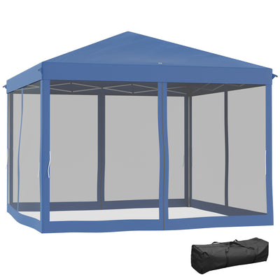 Outdoor 10' x 10' Patio Gazebo Outdoor Pop-Up Canopy with Sidewalls, Instant Setup, 4 Mesh Walls for Party, Events, Backyard, Lawn, Blue