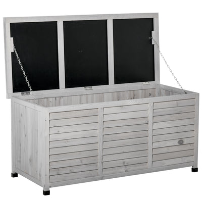 75 Gallon Wooden Deck Box, Outdoor Storage Container with Aerating Gap & Weather-Fighting Finish, Grey