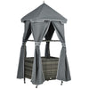 Outdoor Towel Valet Caddy, Covered Poolside Towel Holder Rack, Shelf, Basket, Rolling PE Rattan Wicker Storage on Wheels, Gray