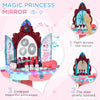 31 PCS Kids Vanity Set, Kids Dressing Table Set, Magic Glamour Princess Mirror W/ Beauty Kit, Mirror, Stool, Light & Music, for Ages 3-6, Blue+Pink