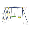 Kids Metal Swing Set, Outdoor Play Equipment w/ Saucer Swing, Basket Hoop, Climb Ladder, Net, A-Frame Metal Stand, for 3-10 Years Old, Green