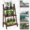 23.75" x 14.25" x 36.75" 3-Level Rustic Wooden Folding Plant Stand with Slat Bottom & Elevated Vertical Design