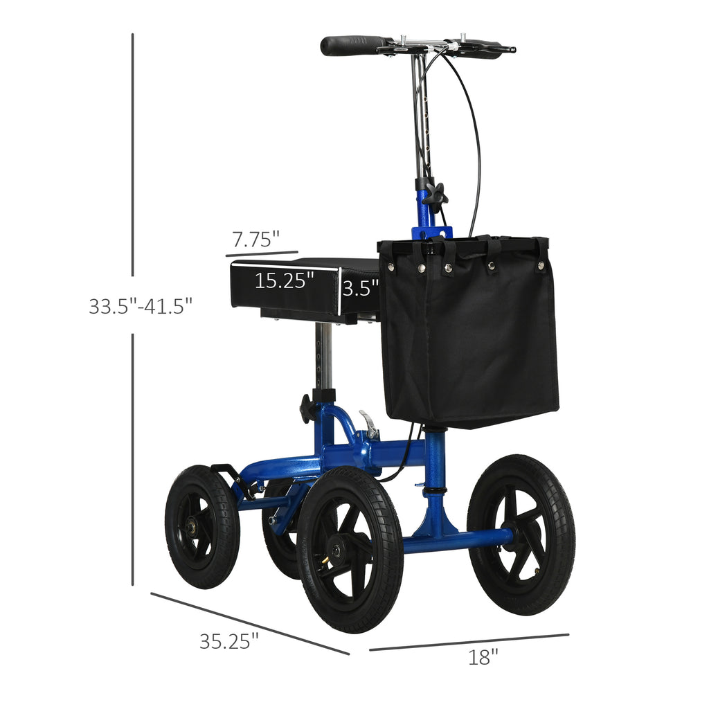 Knee Scooter with Basket Storage, Walker Mobility During Medical Rehabilitation & Injury, Folding for Transport, Blue
