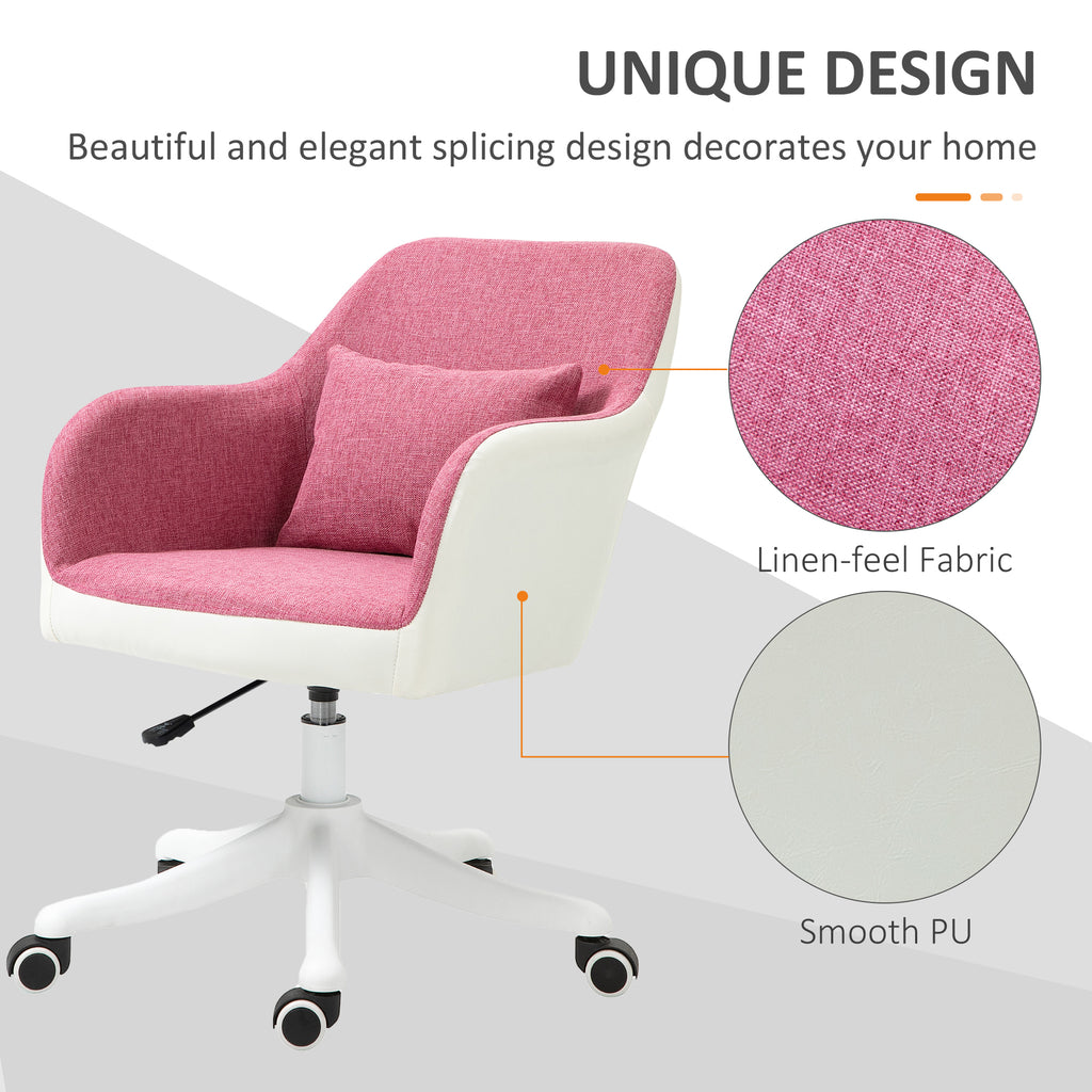 Mid-Back Ergonomic Massage Office Chair, 360 Degree Swivel Task Chair with 2-Point Lumbar Massage, USB Power, and Adjustable Height, Pink