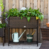 Indoor/Outdoor Rattan Flower Planter Box with Tool Storage Rack Below and Sturdy Elevated Work Area  28" H